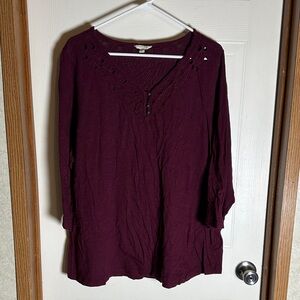 Sonoma Deep Burgundy Blouse with Eyelet Detail
